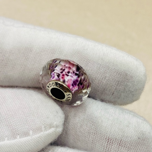 EUC Pandora 791608 Sterling Silver Pink & Purple Sea Glass Faceted Murano Charm - Picture 3 of 7